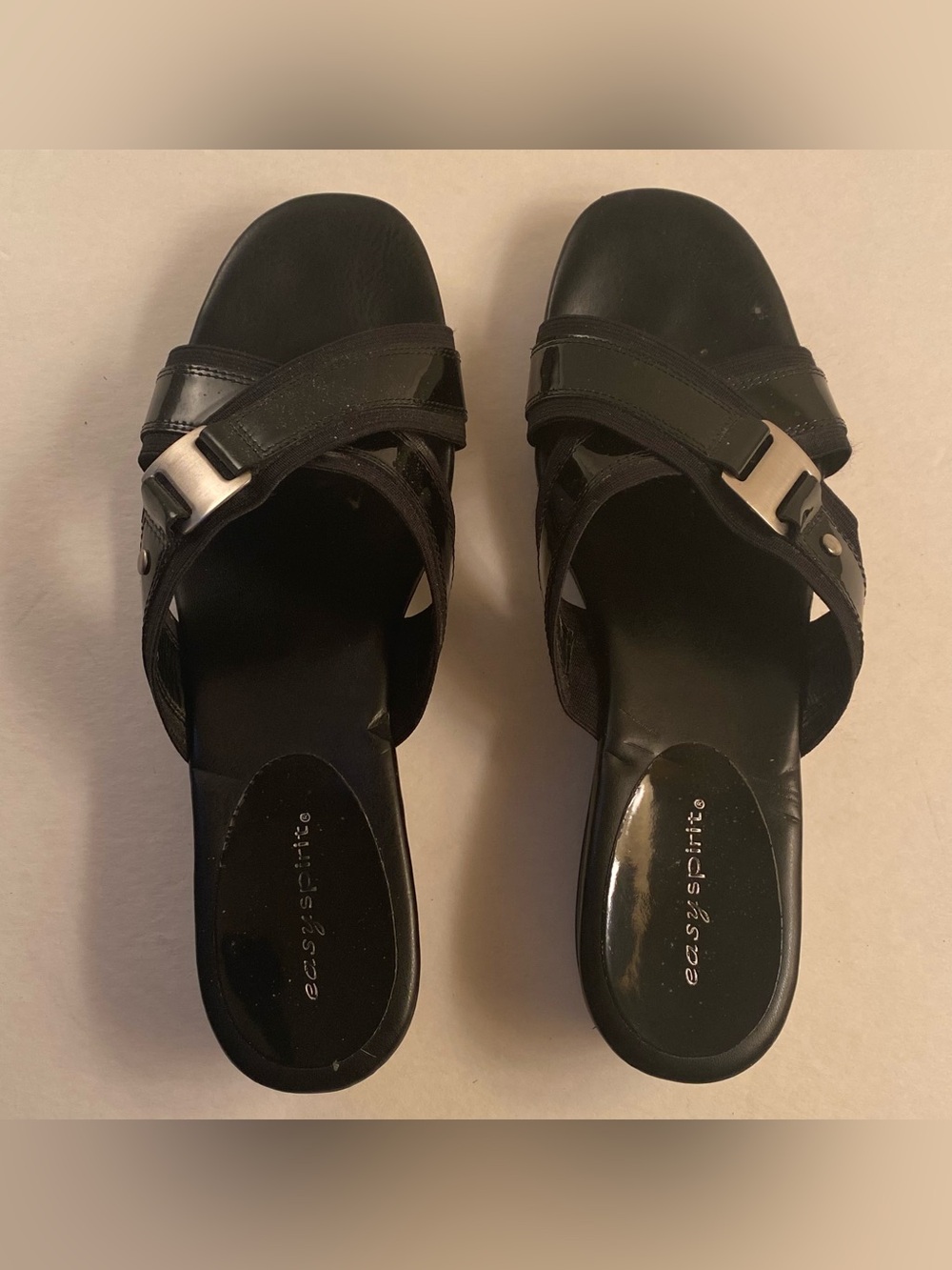 Easy Spirit Black Slip-On Clog Sandals with Buckle Detail